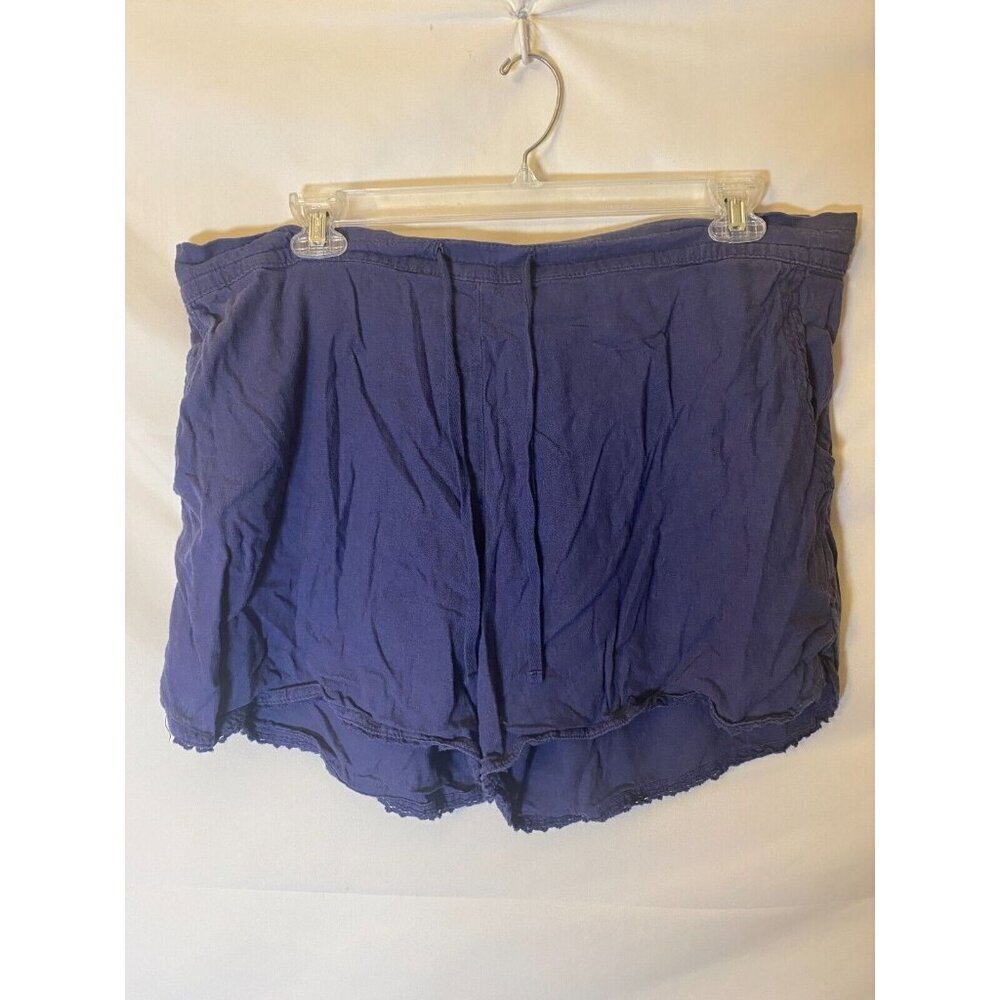 Terra & Sky Women’s Plus Size 1X Linen‎ Navy Shorts Elastic Waist Boho Hippie